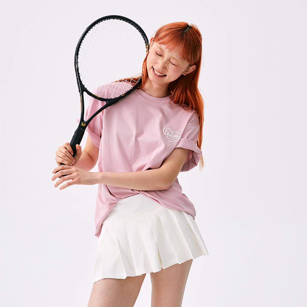 New MLB Los Angeles Dodgers Heart SS25 T Shirt Unisex Heather Gray Pink 3ATSH0153-07PKM