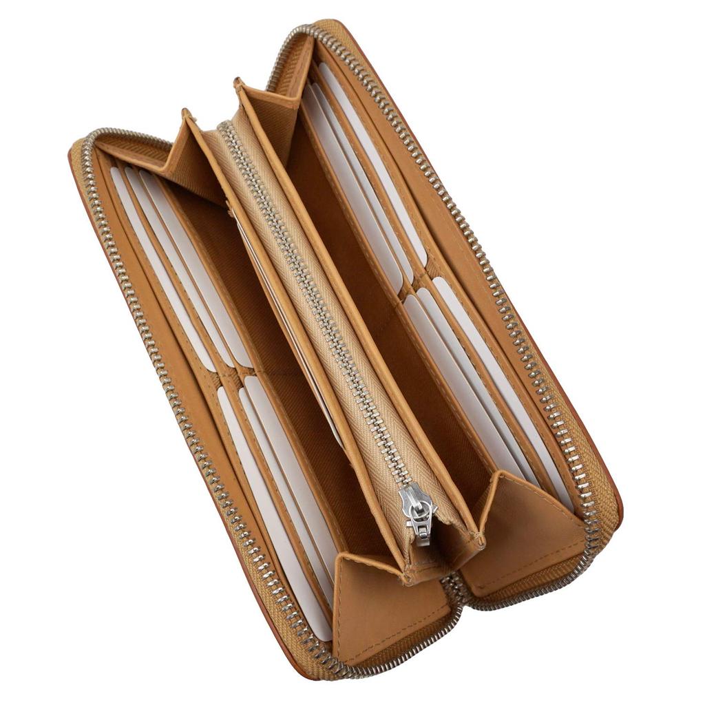 E-MONO Men's Long Wallet, Genuine Leather, Round Zipper, Italian Buttero Leather, Large Capacity, Convenient, Aging, Navy