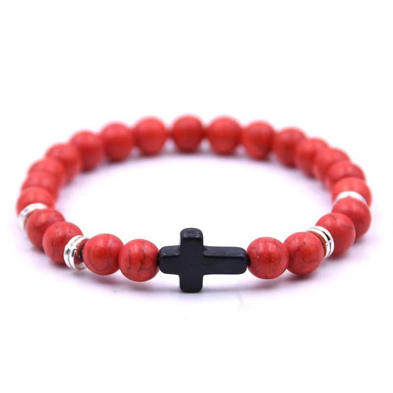 European-American Agate, Tiger Eye, and Volcanic Stone Bracelet with Turquoise Frosted Beads