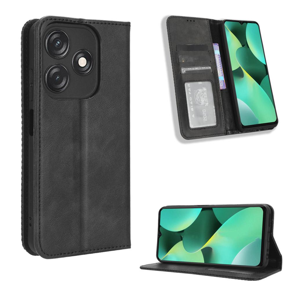 For TECNO Spark 10C 4G Wallet Phone Case Anti-Dust Stand PU Leather Protective Cover with Retro Texture