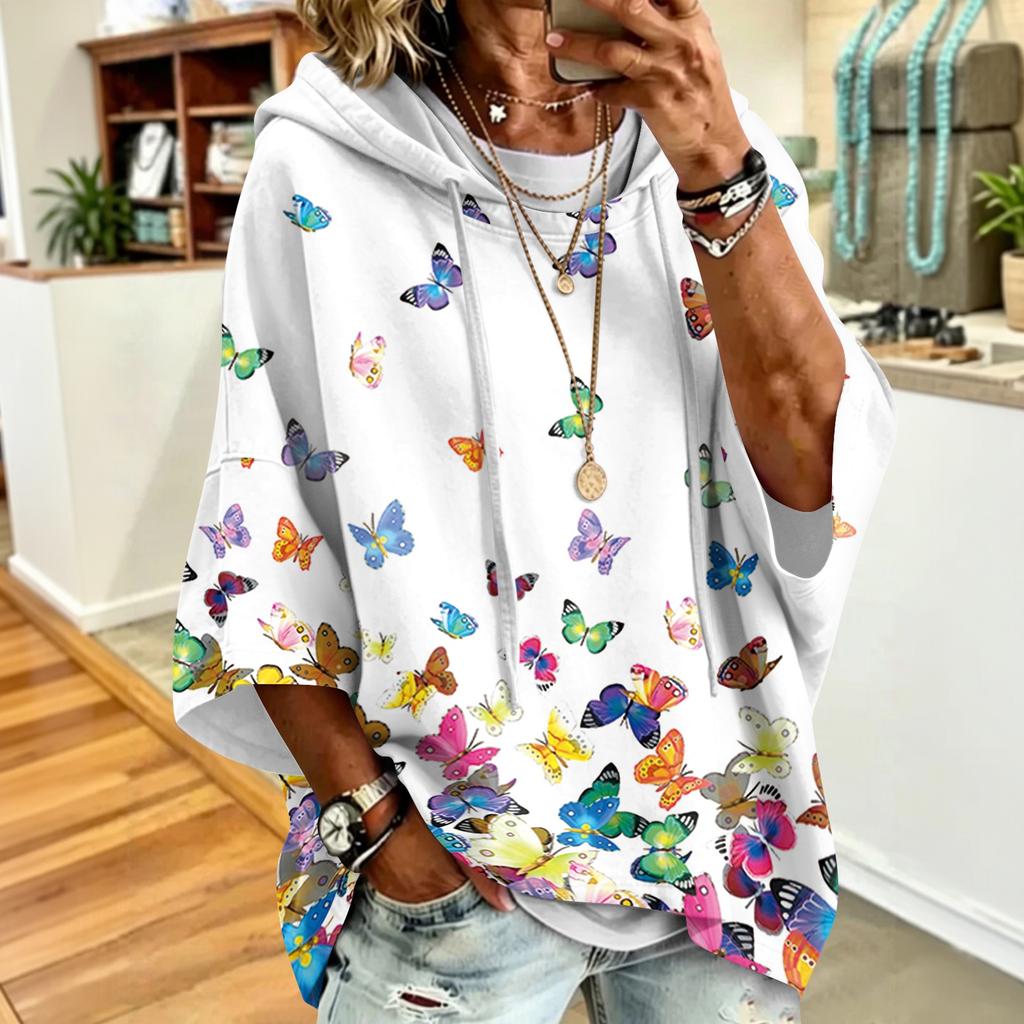 Women's Casual Loose Fit Floral Print Drawstring Hoodie Retro Sweatshirt for Everyday Wear