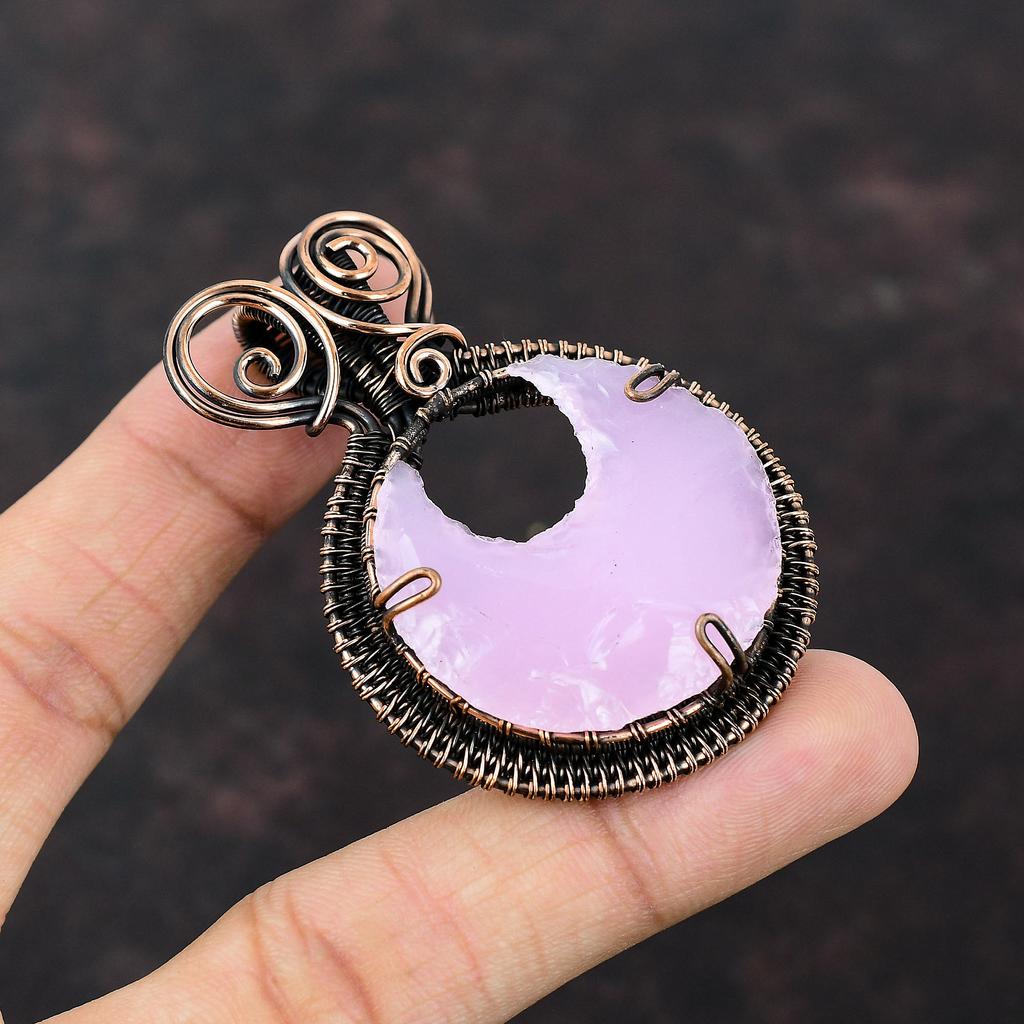 Pink Chalcedony Rough Pendant Copper Wire Wrapped Gemstone Pendant Copper Jewelry Gift For Him Handmade Wire Wrapped Jewelry Healing Stone