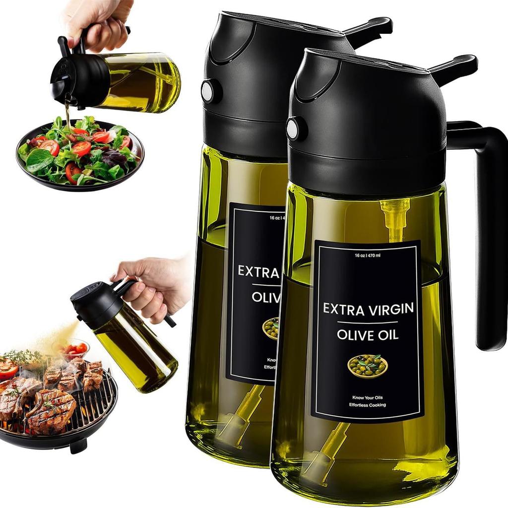 Dual-Use Glass Oil Spray & Pour Bottle - Large Capacity, Press-Type Design for Household Use