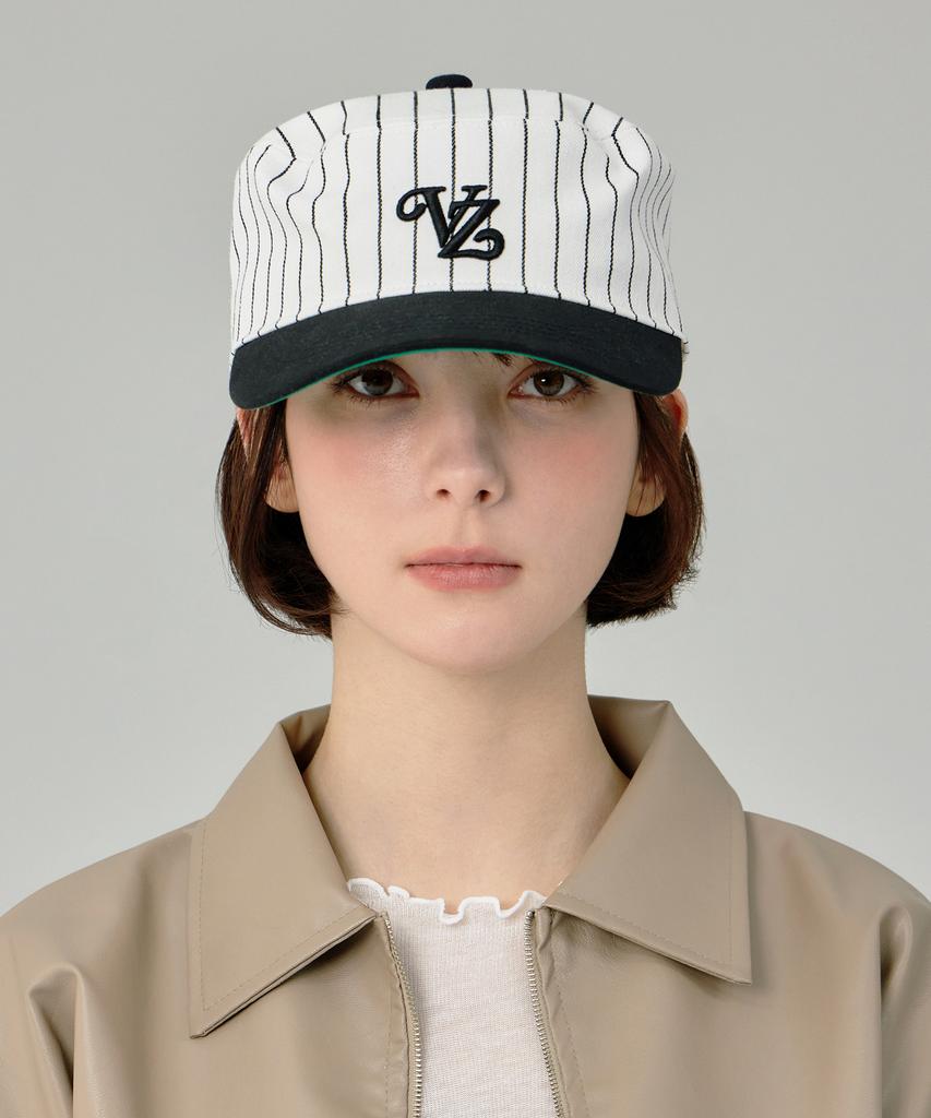 Bajal Leaf Vz Monogram Stripe Pillbox Cap Black
