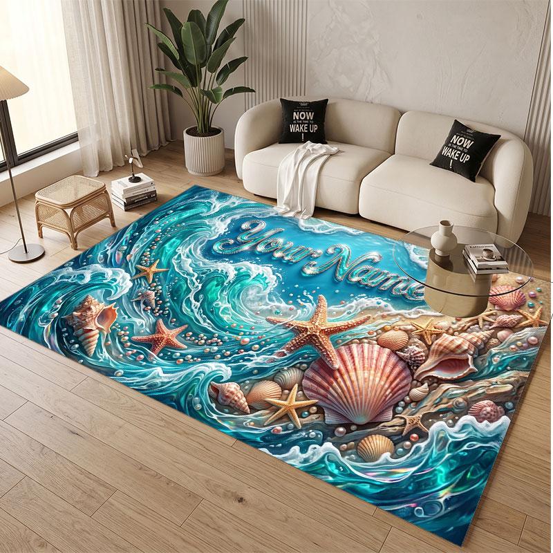 Fish Ocean Theme Soft Crystal Velvet Rug Custom Name & Text Print Non Slip Floor Rug for Bedroom Living Room