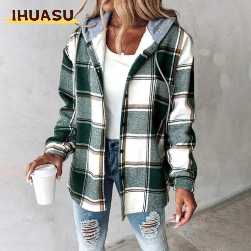 IHUASU Women's Vintage Casual Autumn Winter Long Sleeve Jackets & Coats