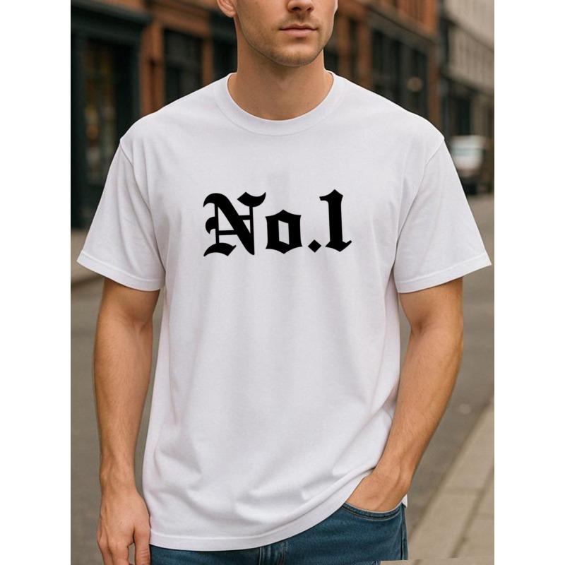 European sizes Simple and Trendy No.1 Gothic Letter Print, Lightweight Round-neck Short-sleeved, Suitable for Outdoor Sports, Weekend Casual Wear