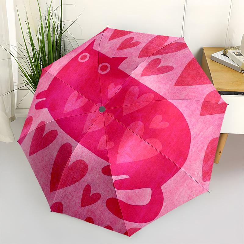 

1pc Pink Hearts Cat Illustration Umbrella with Plastic Handle,Compact & Stylish,Cartoon Pattern,Outdoor UmbrellaPT331