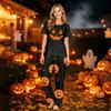 Family Matching Halloween Print Casual Set with Short Sleeve Top and Pants for Mom and Kids