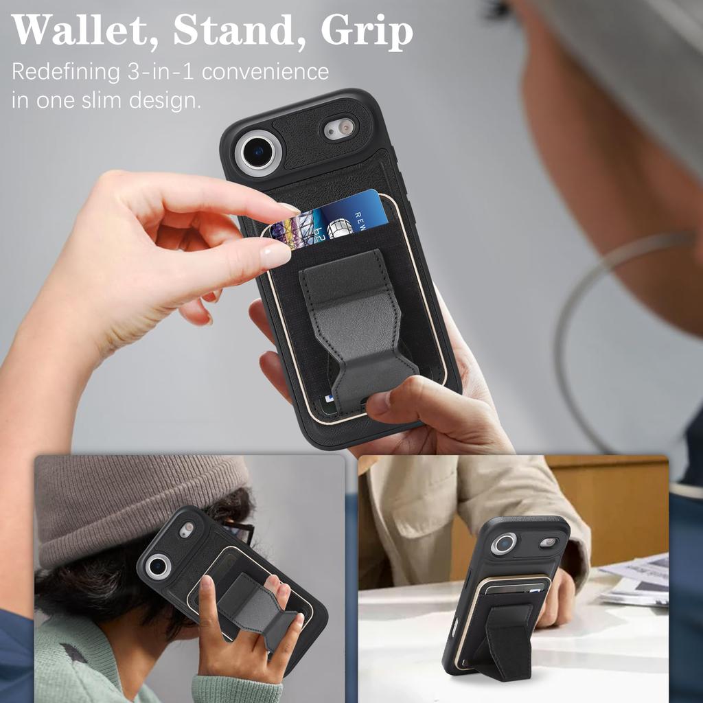 For iPhone Air Case Compatible with MagSafe Leather Back Phone Cover with Detachable Card Holder Kickstand