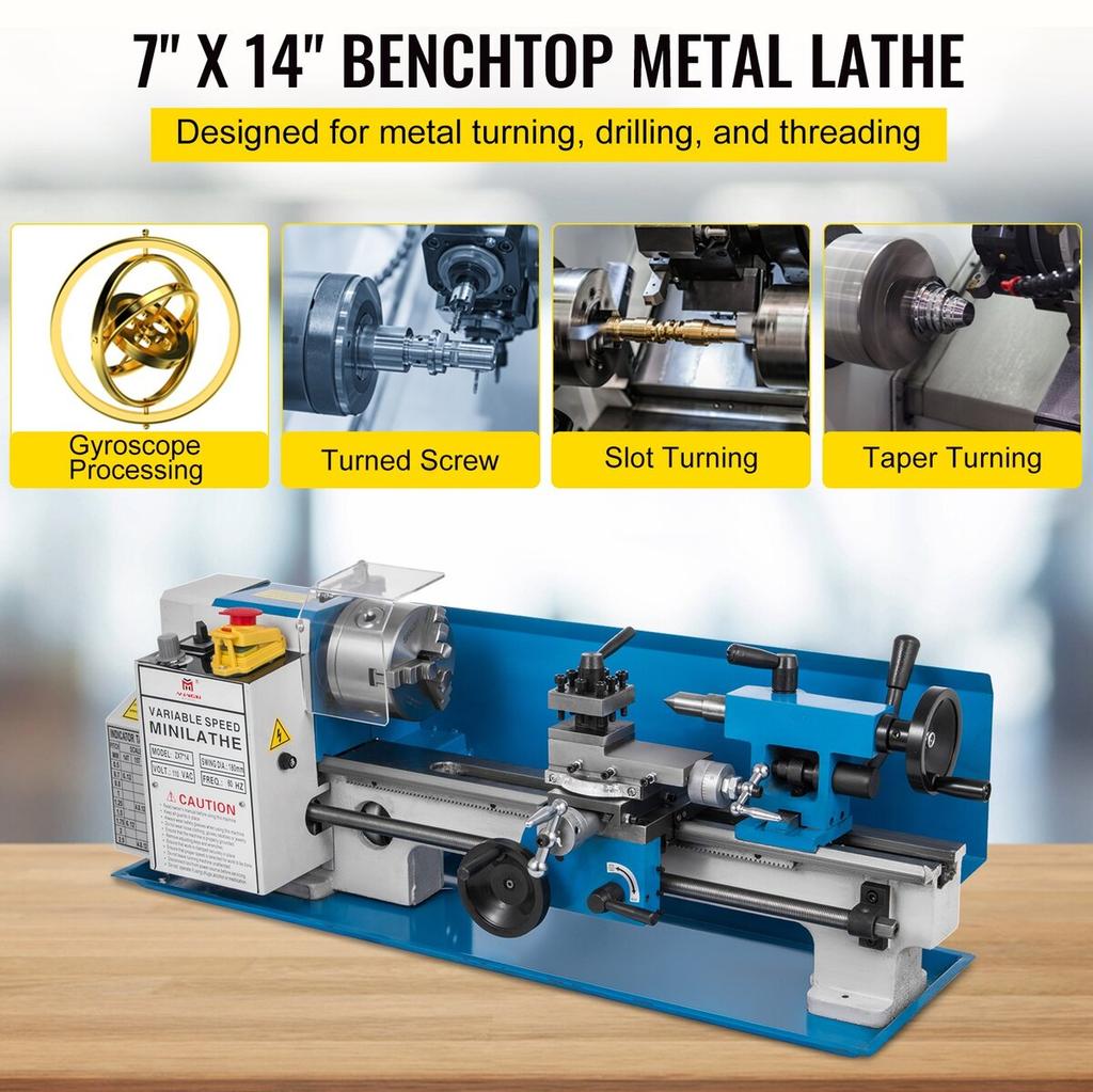 Mini Metal Lathe 550W Variable Speed Metal Lathe 50 to 2500Rpm Precision Mini Benchtop Lathe 7x14 Inch for Mini Precision Parts Processing Sample