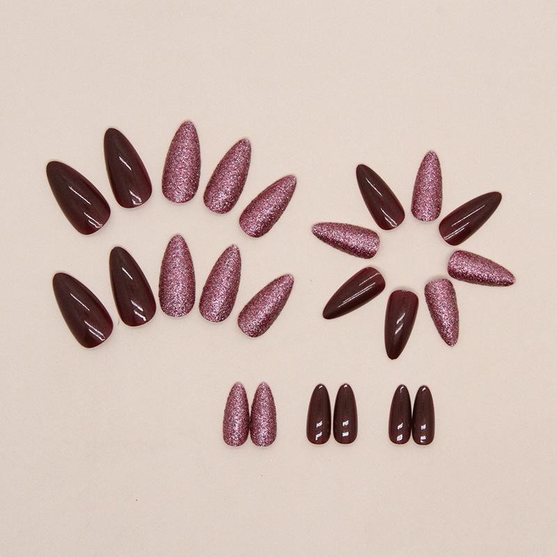 European And American Style Solid Color Cherries Red Flash Manicure White Spice Girl Glitter Powder Fake Nails Wear Nail Pads 24
