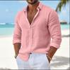 Mens Linen Blend Long Sleeve Button Down Shirt Casual Beach Wear All Season