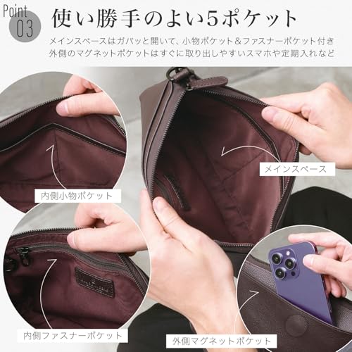 [BLUE SINCERE] Men's Genuine Leather Sacoche Shoulder Bag, Slim and Lightweight, with Small Item Pouch / SB5 (Royal Black)