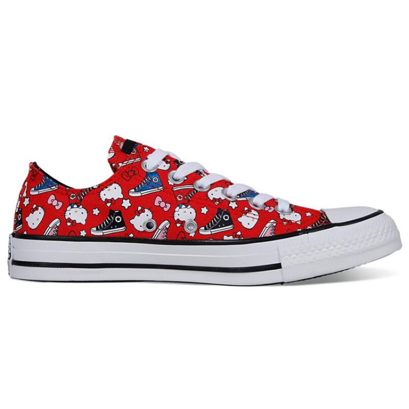 Hello Kitty X Converse Chuck Taylor All Star Canvas Non-slip and Abrasion Resistant Low-Top Board Shoes Unisex Red