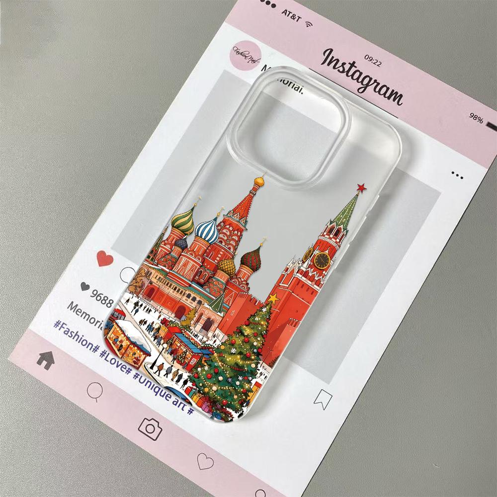

Moscow Red Square Phone Case for iPhone 17/16/15/14 Plus/13/12/11 Pro Max X XS Clear TPU Cover Landmark Pattern Protective Shell iPhone 16 білий