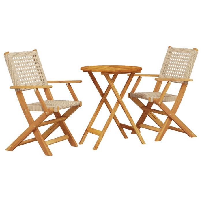 VidaXL 3-piece Bistro Set Beige Braided Resin and Solid Wood, Garden Bistro Set, Balcony Set, 3281792