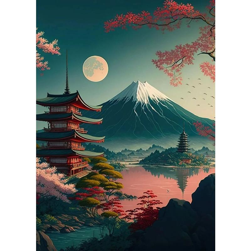 Mount Fuji Květy Sakury Nástěnné Umění Obrázek Japonská Krajina Plakát Plátno Malba Tisk Domácí Pokoj Dekor Estetická Nástěnná Malba