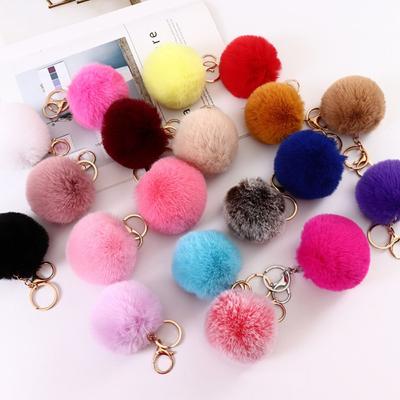 Handbag Charms Car Keyring Jewelry Car Keyring Fur Ball Keychain Pom Fluffy Key Chains Key Holder