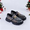 2025 Unisex Rhinestone Loafers: Korean-Style Leather Shoes for Kids
