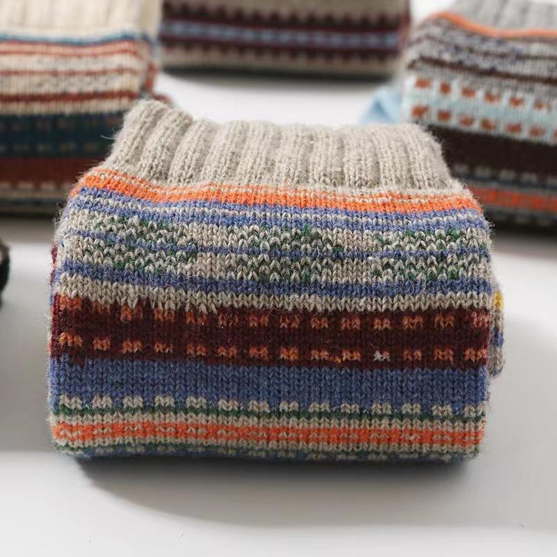 5 Pairs Women's Striped Pattern Thermal Thick Crew Socks