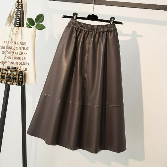 High-Waisted Coffee PU Leather A-Line Skirt - Autumn/Winter 2025 Mid-Length Slimming Pencil Design