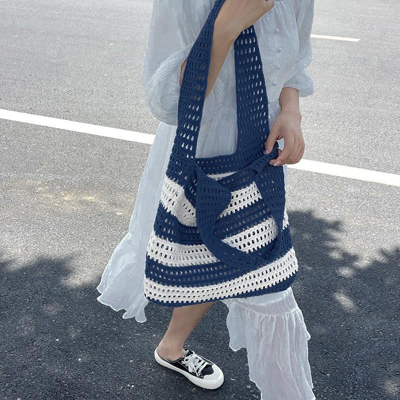 Handwoven Beach Crochet Bag for Women Lightweight Knitted Tote Handbag Summer Shopping Travel Shoulder Purse