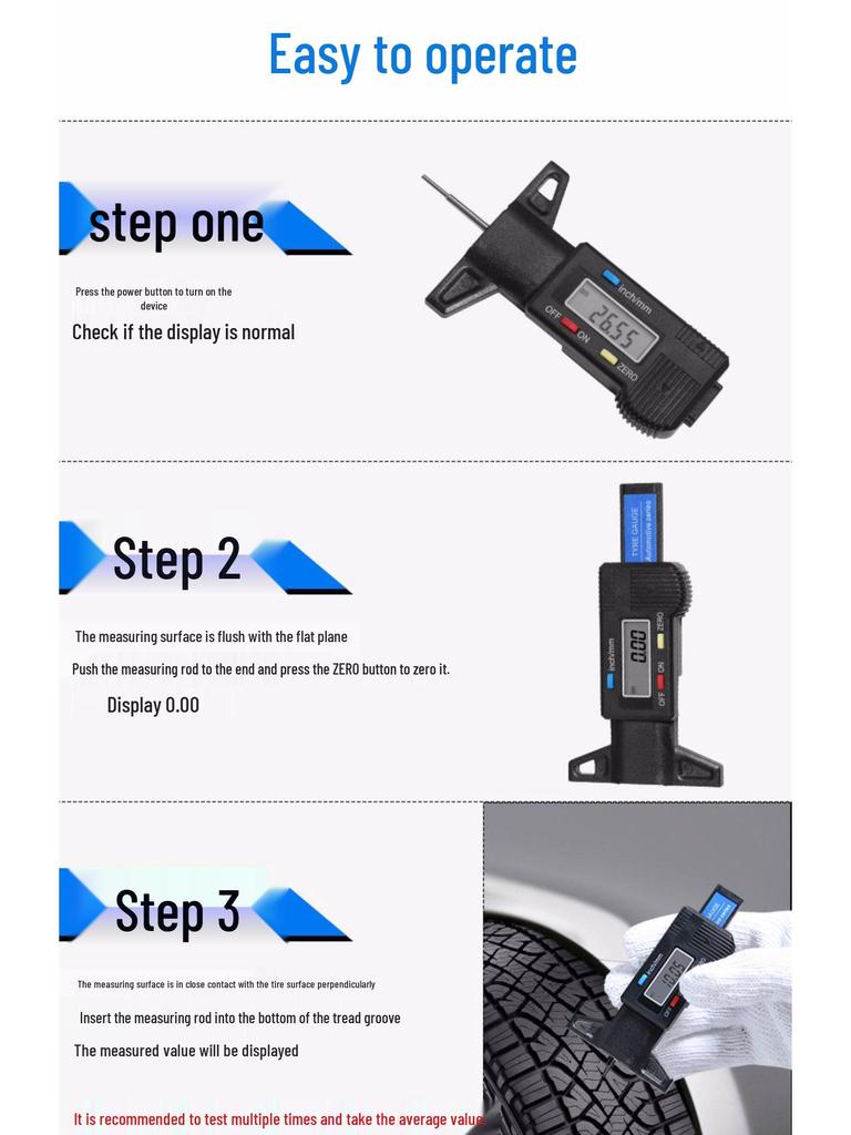 Elektronický měřič hloubky dezénu pneumatik s digitálním displejem a vysoce přesným měřením