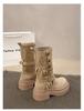 Women's Long Boots 2025 Spring New Style Fashionable Two-piece Lapel Mid Leg Boots Retro Versatile Thick Soled Motorcycle Boots