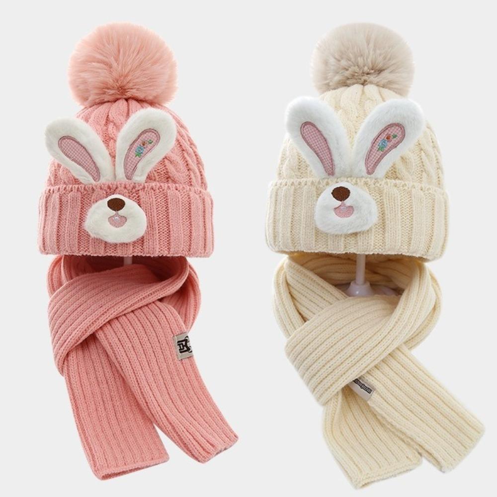 

Faux Fur Baby Hats Scarf Set Cartoon Neck Ear Cap Fashion Kids Hooded Scarf Winter бежевий