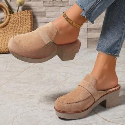 Damskie zamszowe muły na kwadratowym obcasie blokowym, codzienne wsuwane buty na grubej podeszwie