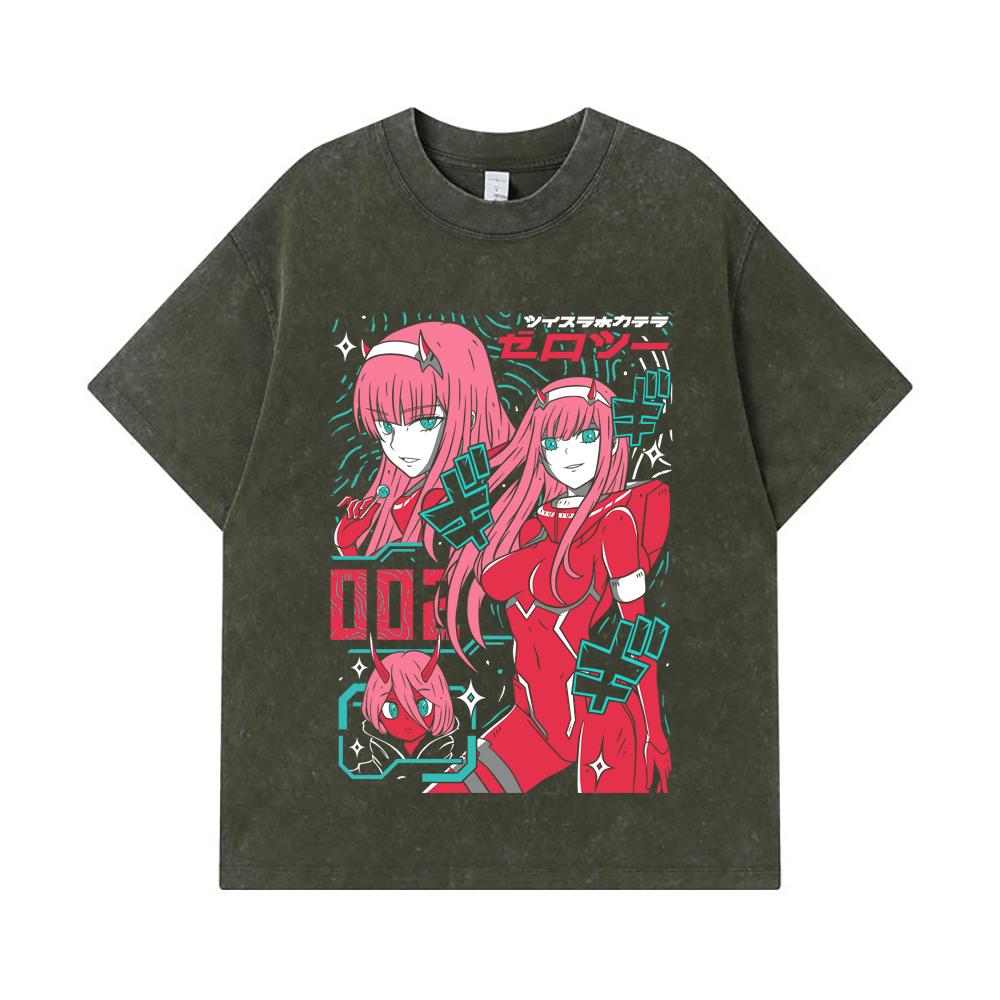275 GSM Gewaschene T-Shirts 100% Baumwolle Darling in the Franxx V1 Aufdruck Unisex Schweres Baumwoll-T-Shirt