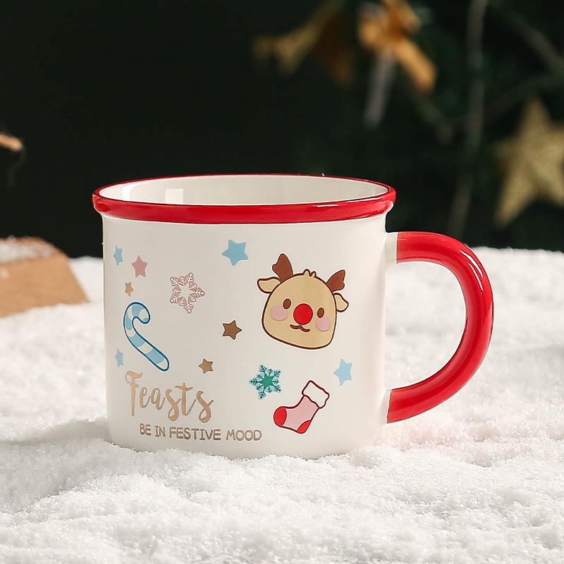 Christmas Ceramic Cup Souvenir Mug Creative Gift Box with Lid Spoon Couple Water Cup Christmas Gift Cup