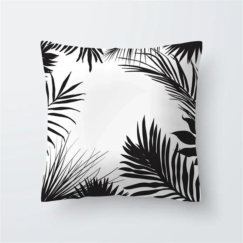 Tropical Plant Pillow Peach Skin Polyester Cushion Cover Sofa Car Home Decor Black White Leaf