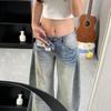 Women's Low Waist Retro Scimitar Jeans: Wide-Leg, Straight Fit, Floor-Length