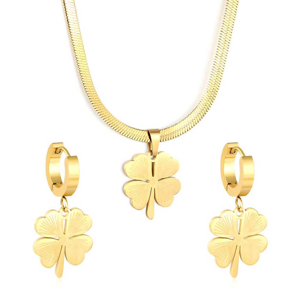 Luxury Fashion Clover Earrings And Necklace Jewelry Set Elegant Earring Gift Box