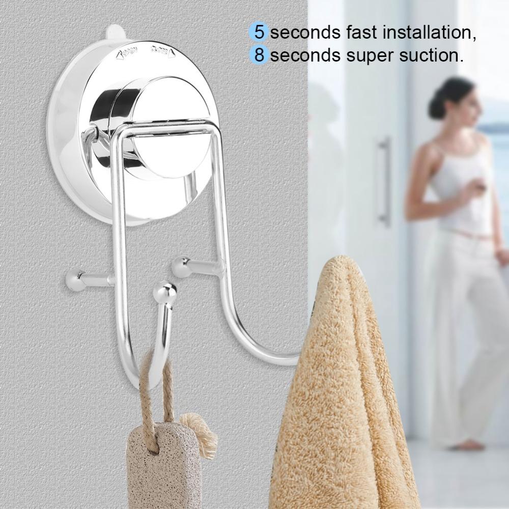 ABS Material Wall Hooks Stainless Steel Double Hanger Hooks Vacuum Suction Hooks For Shower