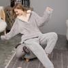 Winter Warm Long Sleeve Plus Velvet Furry Jumpsuit Pajamas Casual Winter Warm Solid Color Cute Bear Rompers Nightwear Ladies Home Wear Onesie