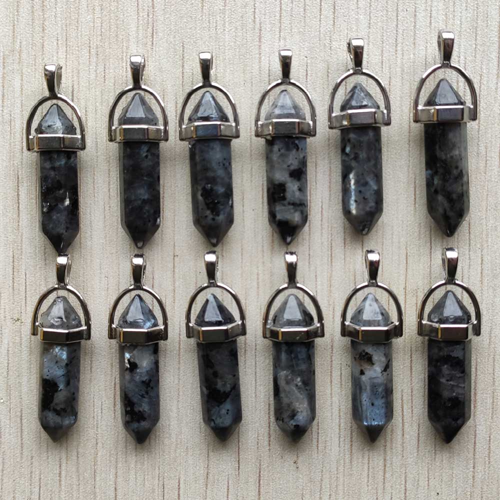 Natural stone quartz aventurine lapis crystal hexagonal pillar Pendants for Jewelry accessories 12pcs