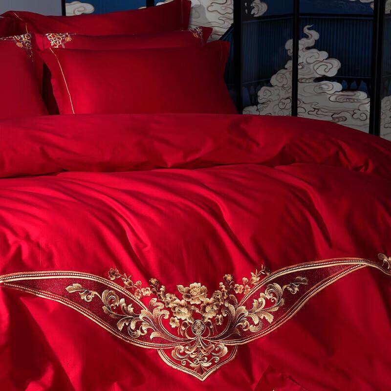 

Mercury Home Textiles Вышитый красный свадебный 4-предметный постельный комплект Судьбой предначертано