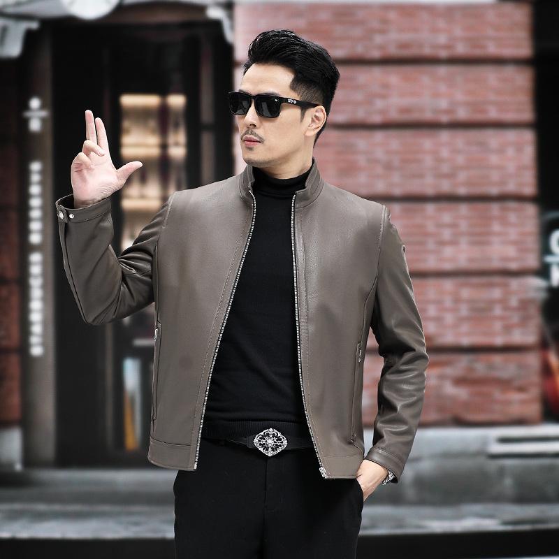 Spring and Autumn Genuine Leather Jacket Men's Sheepskin Jacket Stand Collar Leather Jacket Business Men's Jacket