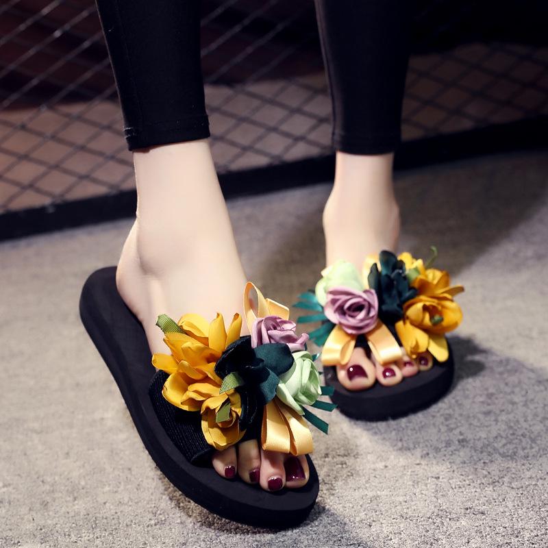Modedesigner Damen Blumen Klobige Hausschuhe Indoor Outdoor Vielseitig Frau Strand Lässige Sandalen Zehentrenner Mode Pantoletten Mujer