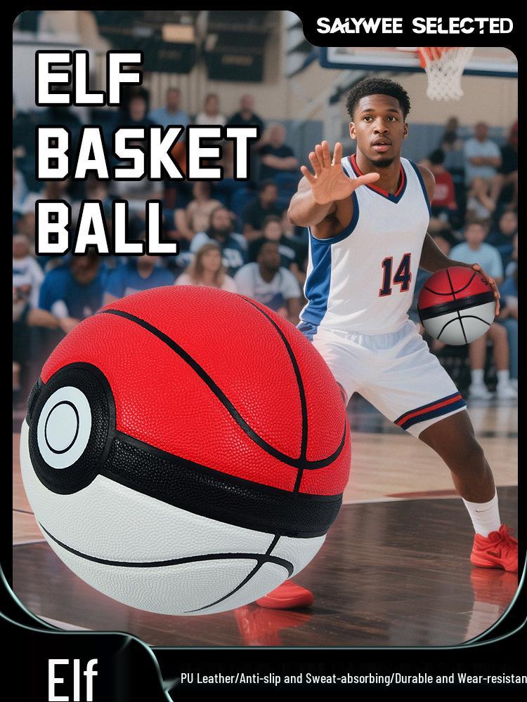 SALYWEE Taglia 7 PU Traspirante Cartone Animato Pokeball Pallacanestro per Competizione Professionale, Sport Indoor/Outdoor, Adulti e Studenti