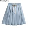 MODIQUE Sommer Übergröße Damen Locker Basics Elastisch Mock Zweiteiler Plissierte Kurze Röcke Weiblich Lässig Blaue Denim Kurze Hosen