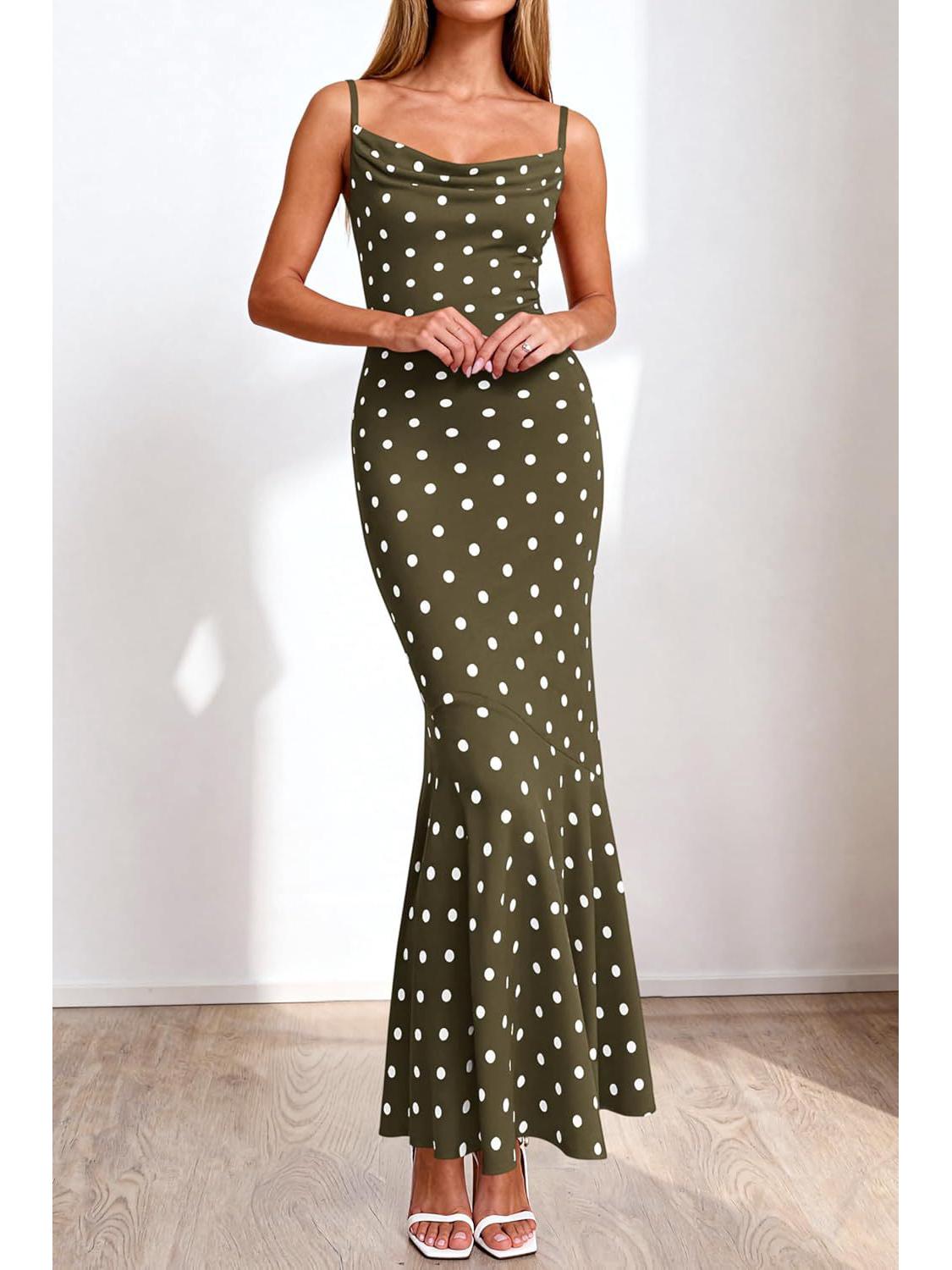 

Women s Polka Dot Strap Ruffle Neck Mermaid Maxi Dress - Summer 2026 Collection XL