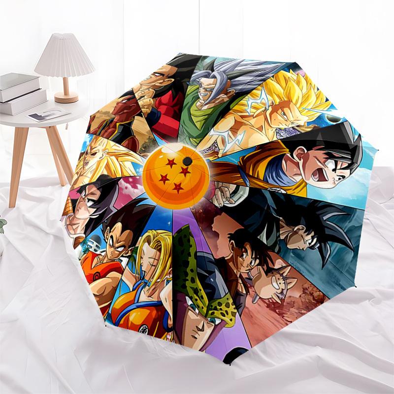 1pc Dragon Ball Z Characters Automatic Folding Umbrella - Portable 3-Fold Design with 8-Bone Iron Frame - Outdoor - Ideal Gift for Fans, Travelers, Ev