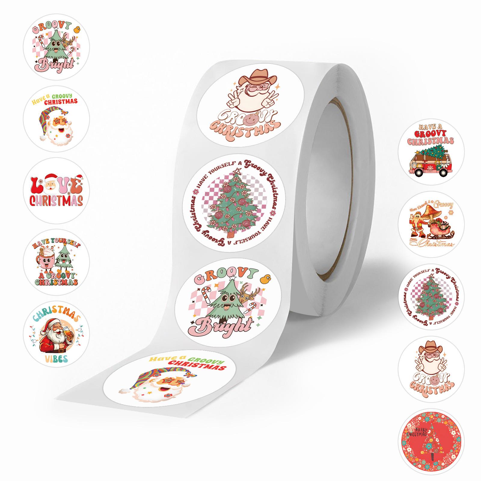 

500 Stickers/Roll Groovy Christmas Tape Do-It-Yourself Ornament Material Laptop Hand Tent Tape Premium Durable