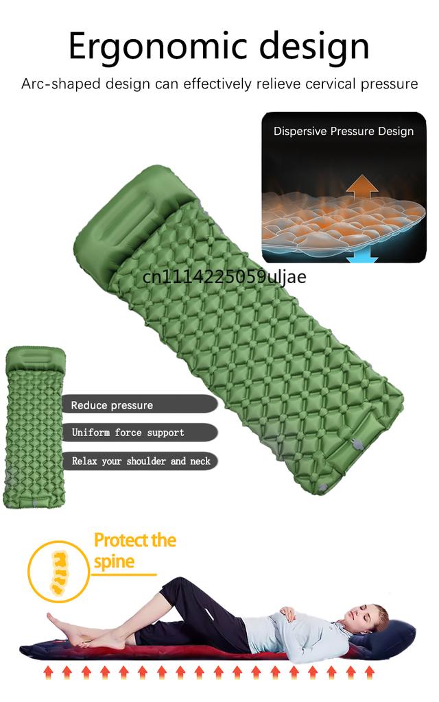 Outdoor Camping Inflatable Mattress Sleeping Pad With Pillows Ultralight Air Mat Built In Inflator Pump Hiking