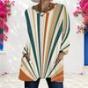 Women Plus Size Round Neck Long Sleeve Printed Blue White Loose Longline T Shirt With Pockets