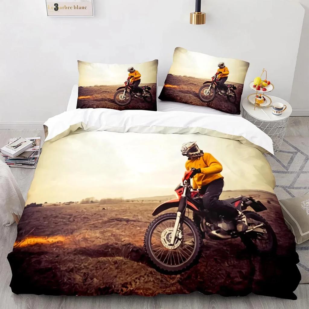 3D Print Extreme Sport Off-Road Stunt Motorcycle Comfortable Duvet Quilt Cover Pillowcase Bedding Set Decoration Home Textile